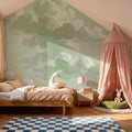 Intaglio Clouds, Sage Mural Wallpaper - room preview 04