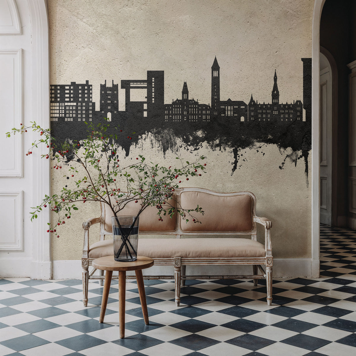Ithaca New York Skyline Concrete Mural Wallpaper - room preview 04