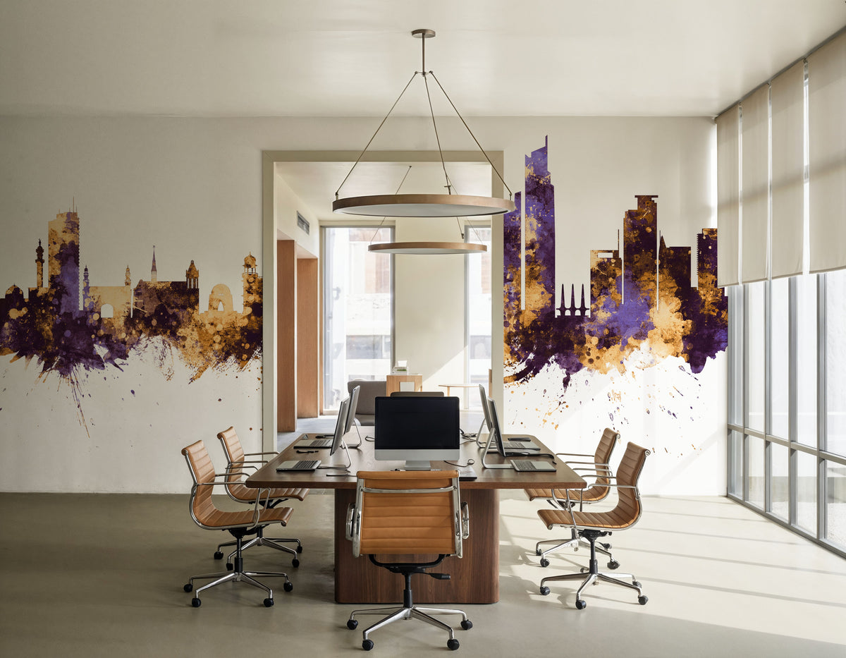 Karachi Pakistan Skyline Purple & Gold Mural Wallpaper - room preview 04