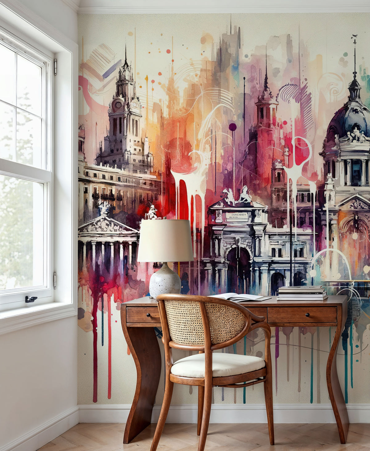 Watercolor Skyline Madrid Mural Wallpaper - room preview 04