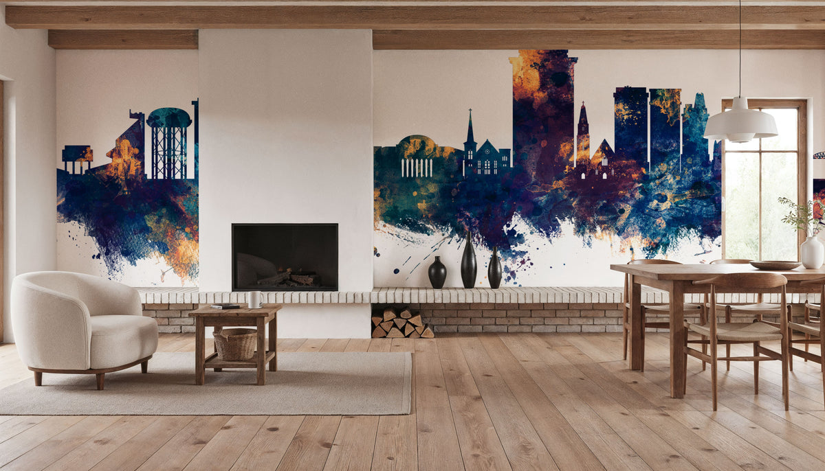 Montgomery Alabama Skyline Blue & Bronze Mural Wallpaper - room preview 04