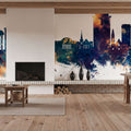 Montgomery Alabama Skyline Blue & Bronze Mural Wallpaper - room preview 04