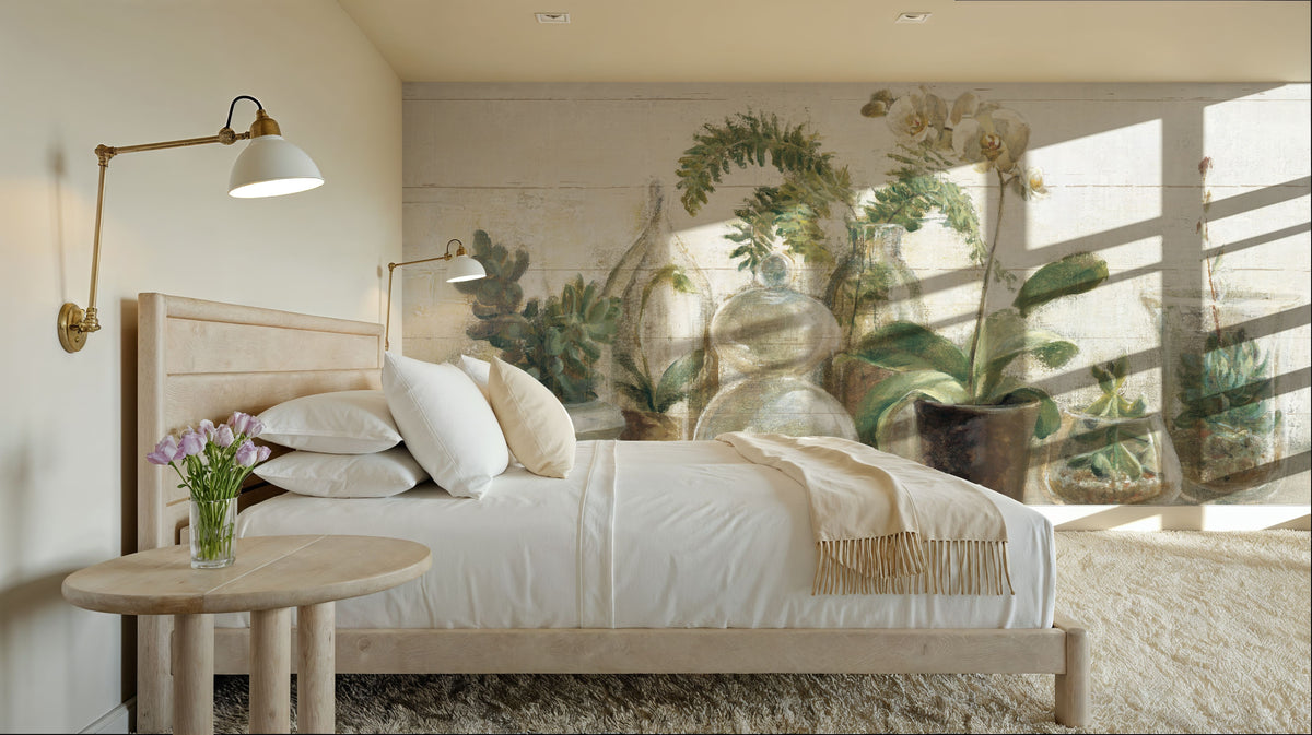 Greenhouse Orchids on Shiplap Mural Wallpaper - room preview 04