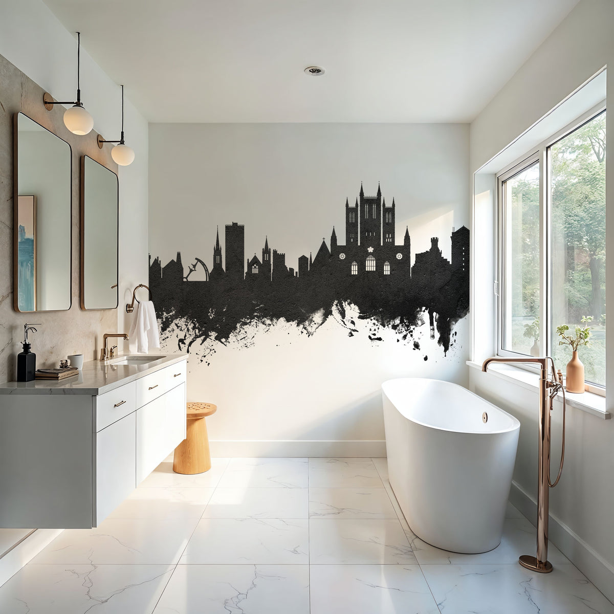 Lincoln England Skyline Black & White Mural Wallpaper - room preview 04
