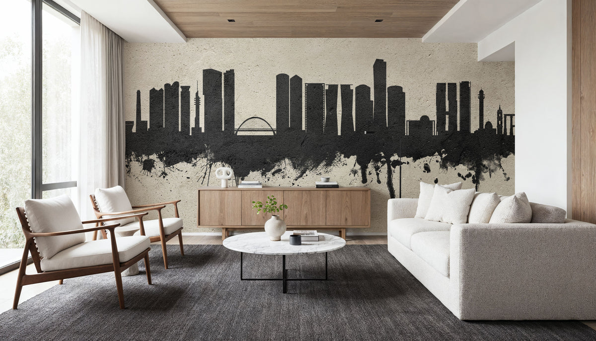 Tel Aviv Skyline Concrete Mural Wallpaper - room preview 04