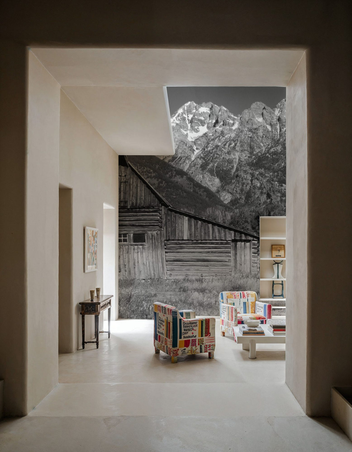 Mountain Homestead Black & White Mural Wallpaper - room preview 04