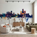 Detroit Michigan Skyline Blue & Bronze Mural Wallpaper - room preview 04