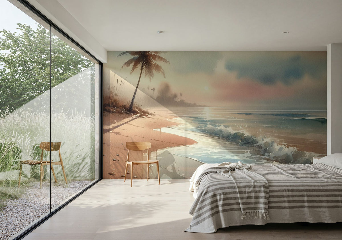 Calm Tropical Beach Sunrise Mural Wallpaper - room preview 04