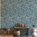 Floral Blossom Dusty Blue Mural Wallpaper - room preview 04