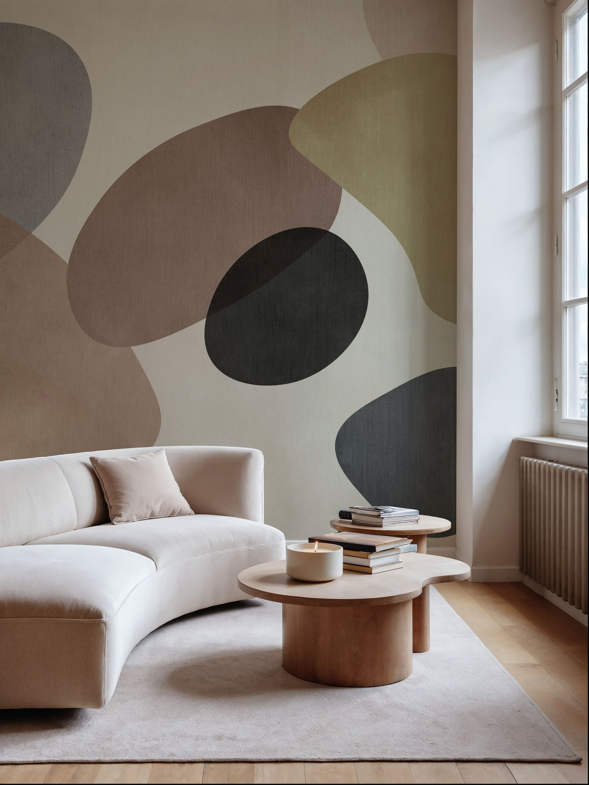 Lava Shapes, Beige Mural Wallpaper - room preview 04