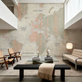 Old World Map Blush and Mint Mural Wallpaper - room preview 04