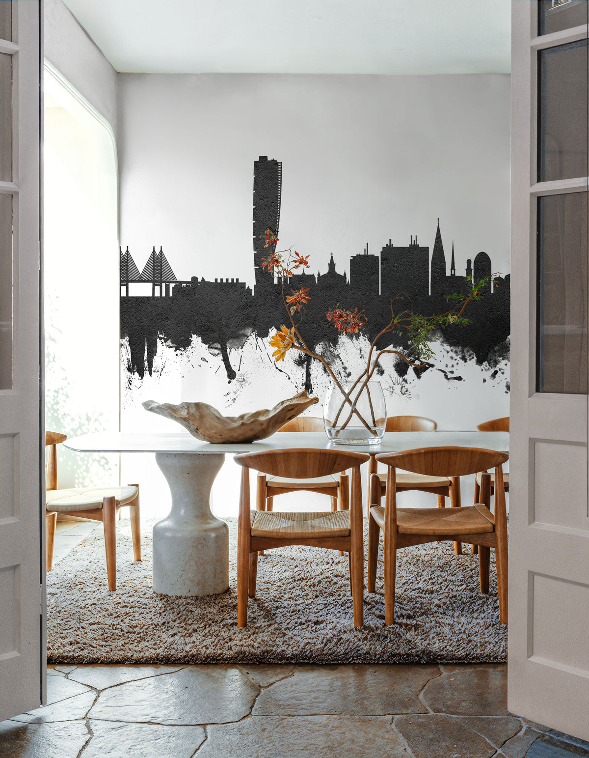 Malmö Sweden Skyline Black & White Mural Wallpaper - room preview 04