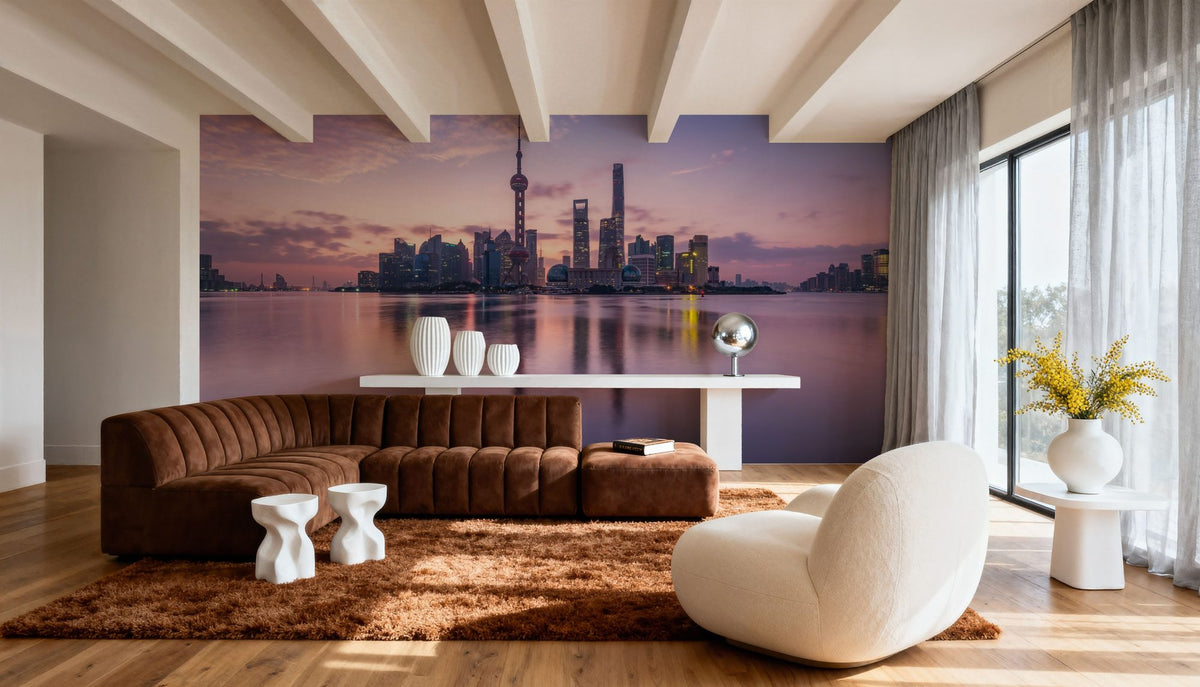 Pudong Sunrise Pink Mural Wallpaper - room preview 04