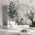 Art Deco Floral Geometry Yellow Mural Wallpaper - room preview 04