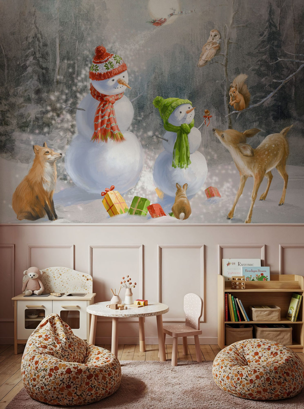 Woodland Snowmen Mural Wallpaper - room preview 04