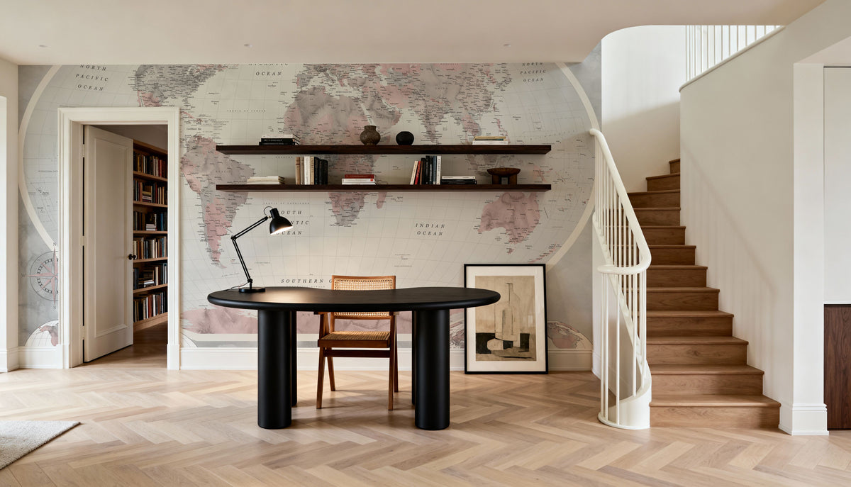 World Map Atlas Red Mural Wallpaper - room preview 04