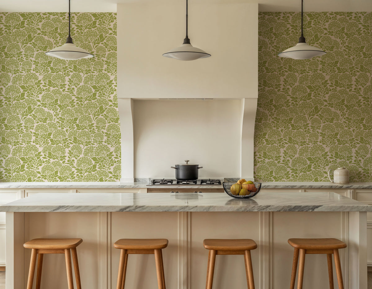 Hydrangea, Fresh Green Mural Wallpaper - room preview 04