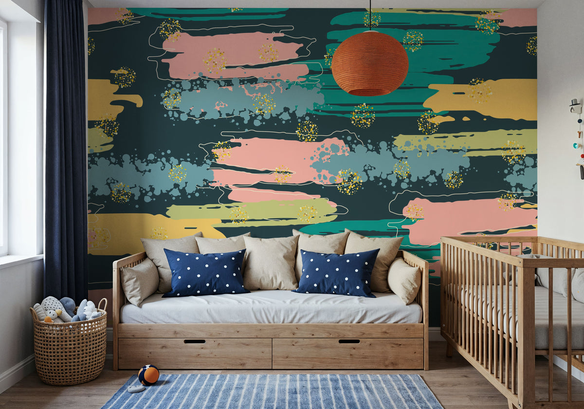 Shape and Splash Dark Mural Wallpaper - room preview 04