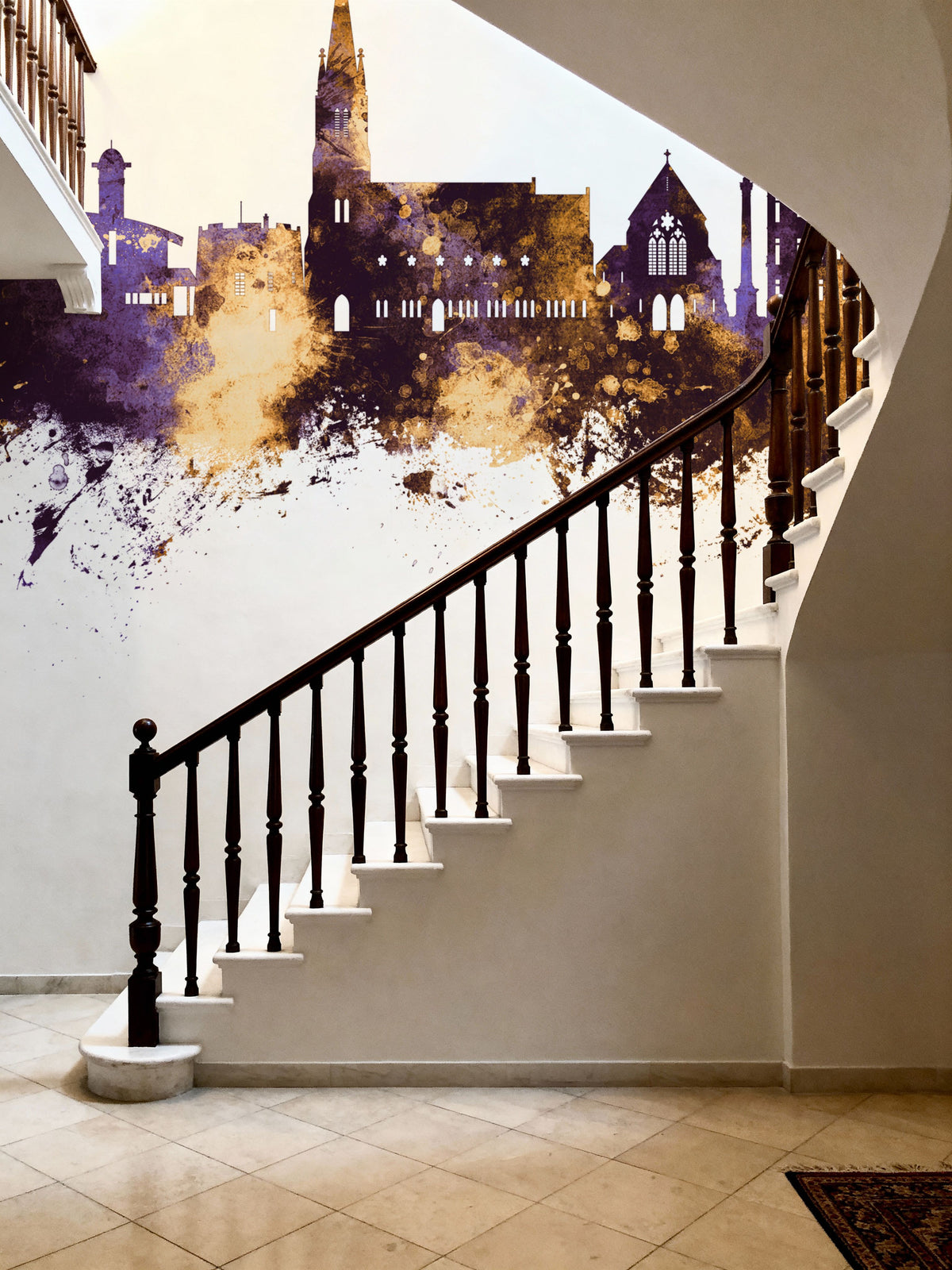 Felixstowe England Skyline Purple & Gold Mural Wallpaper - room preview 04
