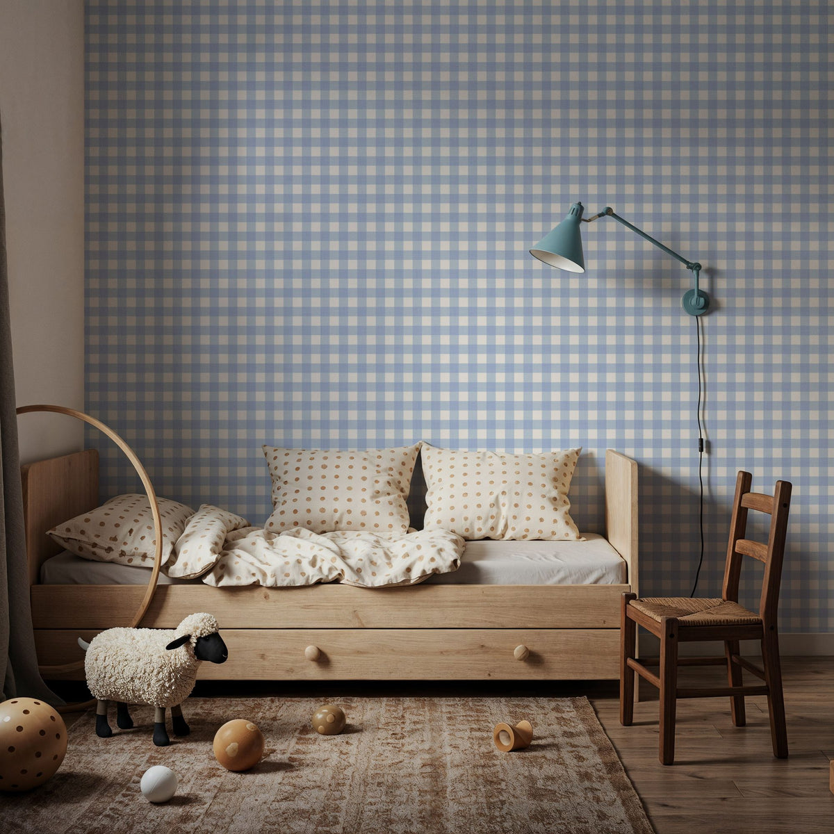 Gingham Ocean Mural Wallpaper - room preview 04
