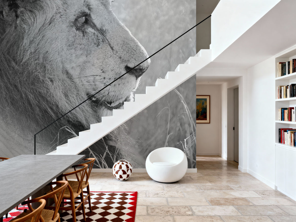 Old Lion BW Mural Wallpaper - room preview 04