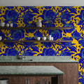 Pop Peonies, Yellow & Blue Mural Wallpaper - room preview 04