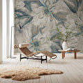 Peony Study - Cream and Teal Mural Wallpaper - room preview 04