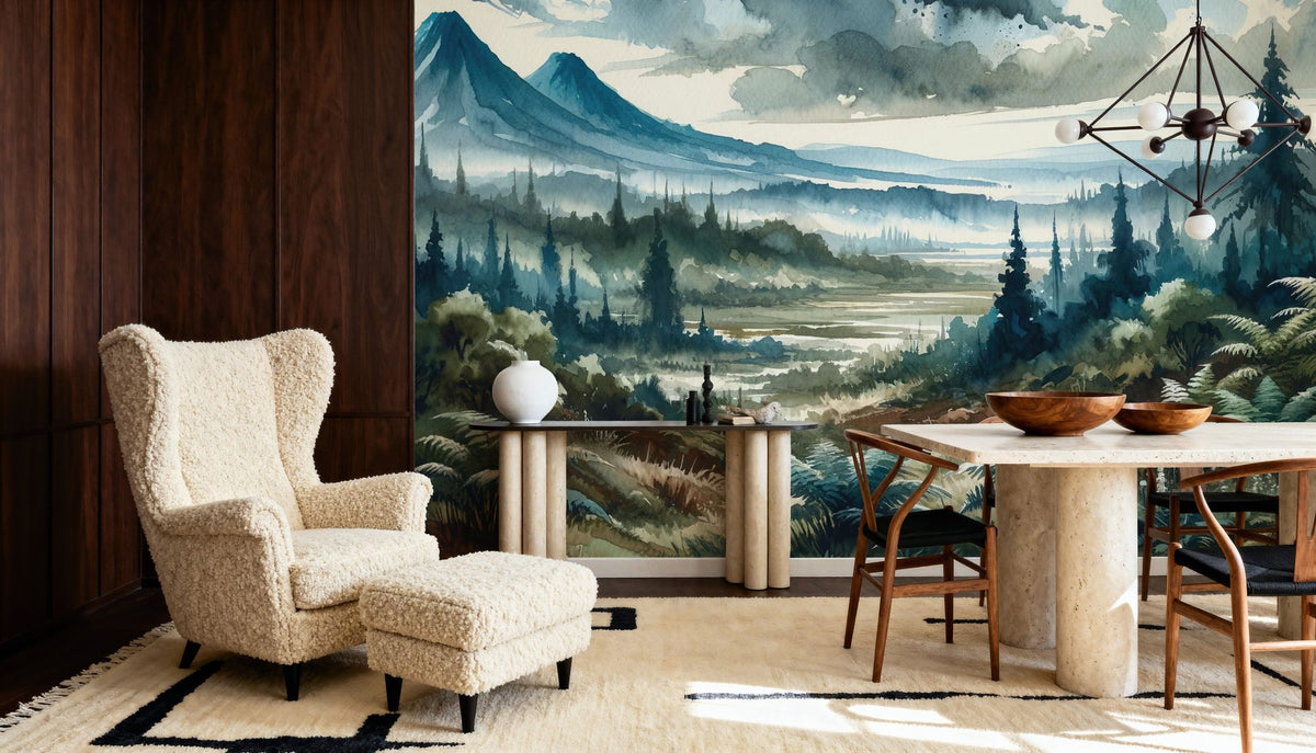Misty Mountain Valley Landscape Mural Wallpaper - room preview 04