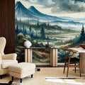 Misty Mountain Valley Landscape Mural Wallpaper - room preview 04
