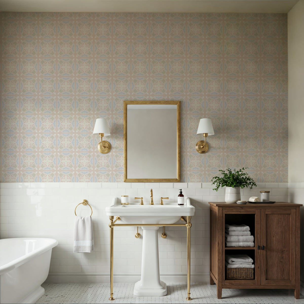 Zelij Geometric Flower Filelds Mural Wallpaper - room preview 04