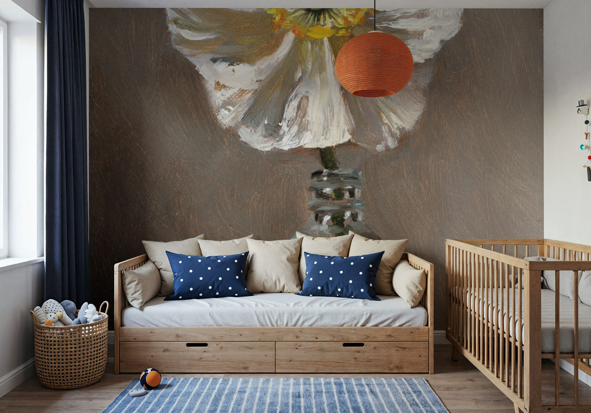 White Poppy Mural Wallpaper - room preview 04