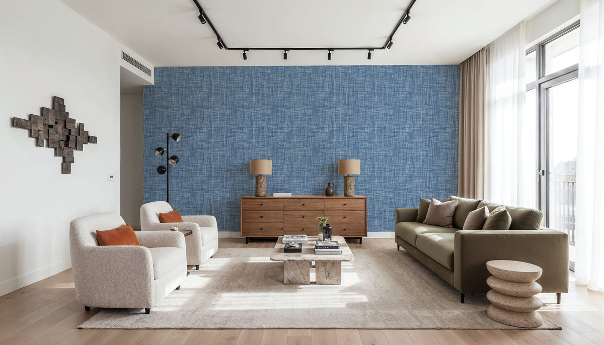 Mottled Linen Effect, Sky Blue Mural Wallpaper - room preview 04