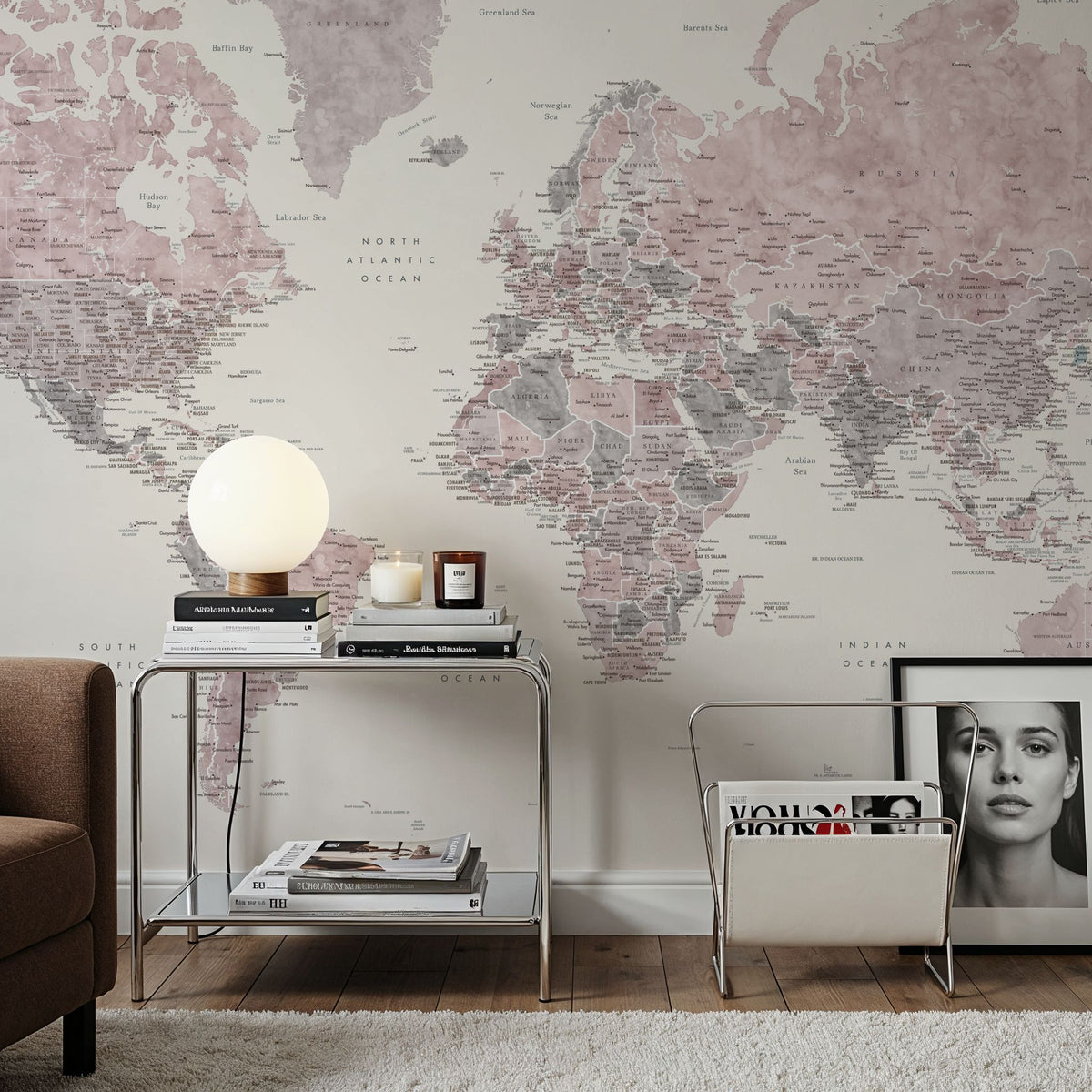 World Map Cities - Madelia Mural Wallpaper - room preview 04