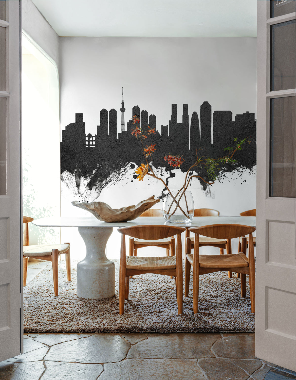 Tokyo Japan Skyline Black & White Mural Wallpaper - room preview 04