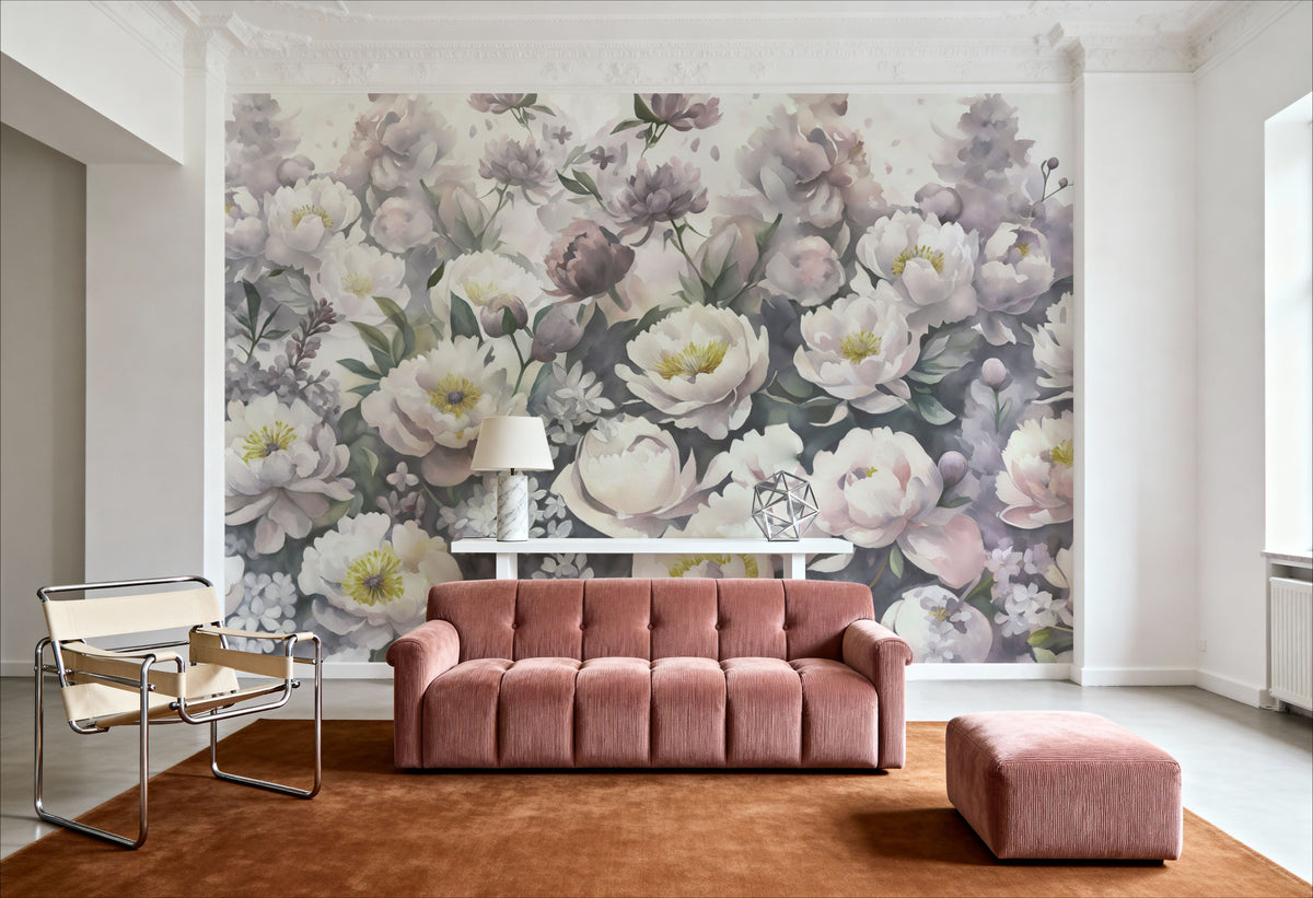 Watercolor Peonies Spring Mural Wallpaper - room preview 04