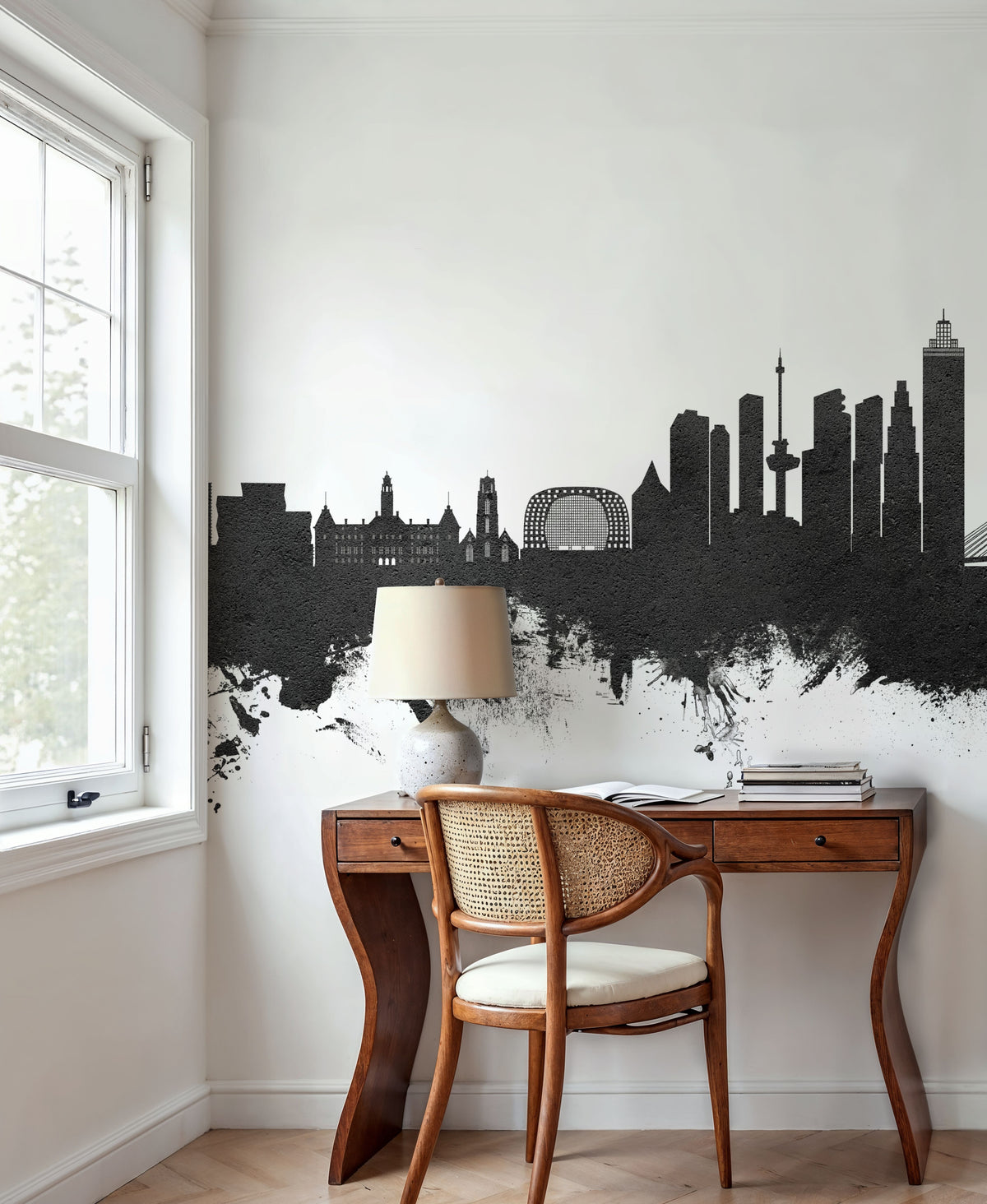 Rotterdam the Netherands Skyline Black & White Mural Wallpaper - room preview 04