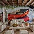 Fishing Boat on Still Water Mural Wallpaper - room preview 04