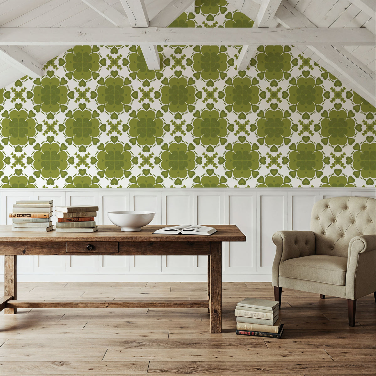 Green Clover Geometry Mural Wallpaper - room preview 04
