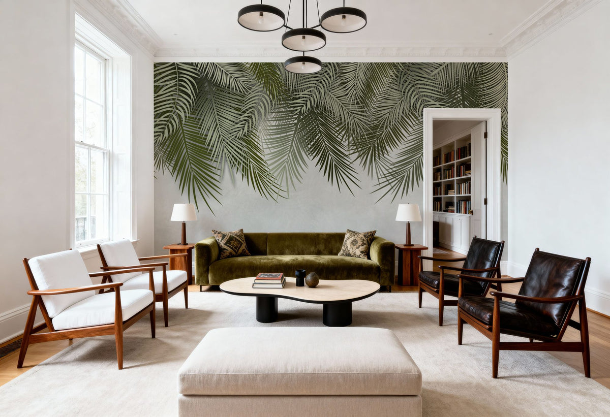 Palms Around Us Mural Wallpaper - Neutral Tone - room preview 04