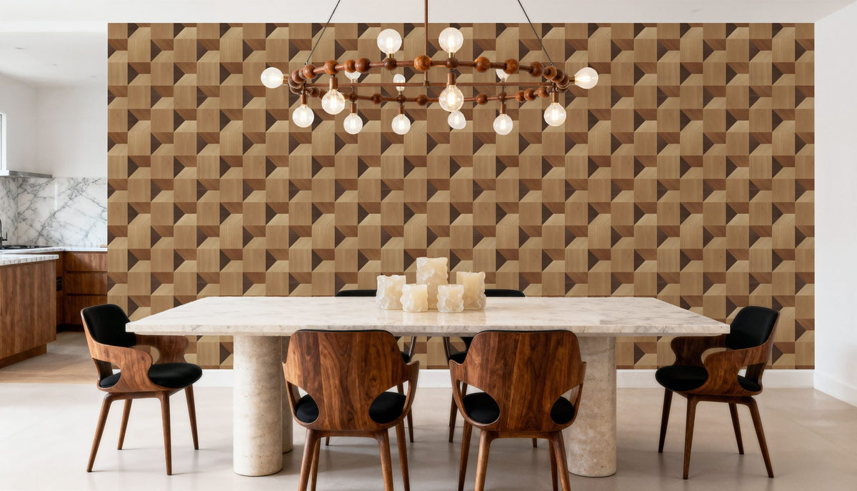 Illusion Box Marquetry, Oak Mural Wallpaper - room preview 04