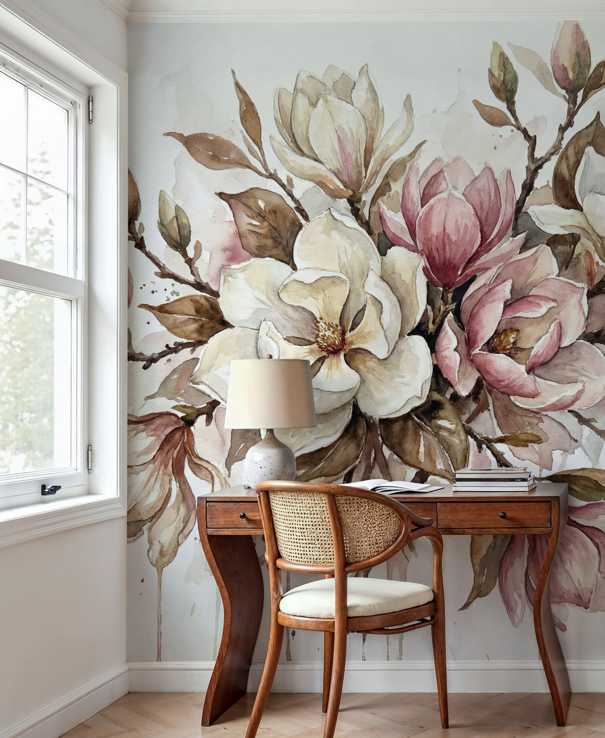 Magnolia - Watercolor Flower Series Mural Wallpaper - room preview 04