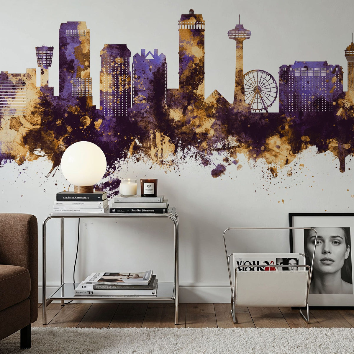 Niagara Falls Skyline Purple & Gold Mural Wallpaper - room preview 04