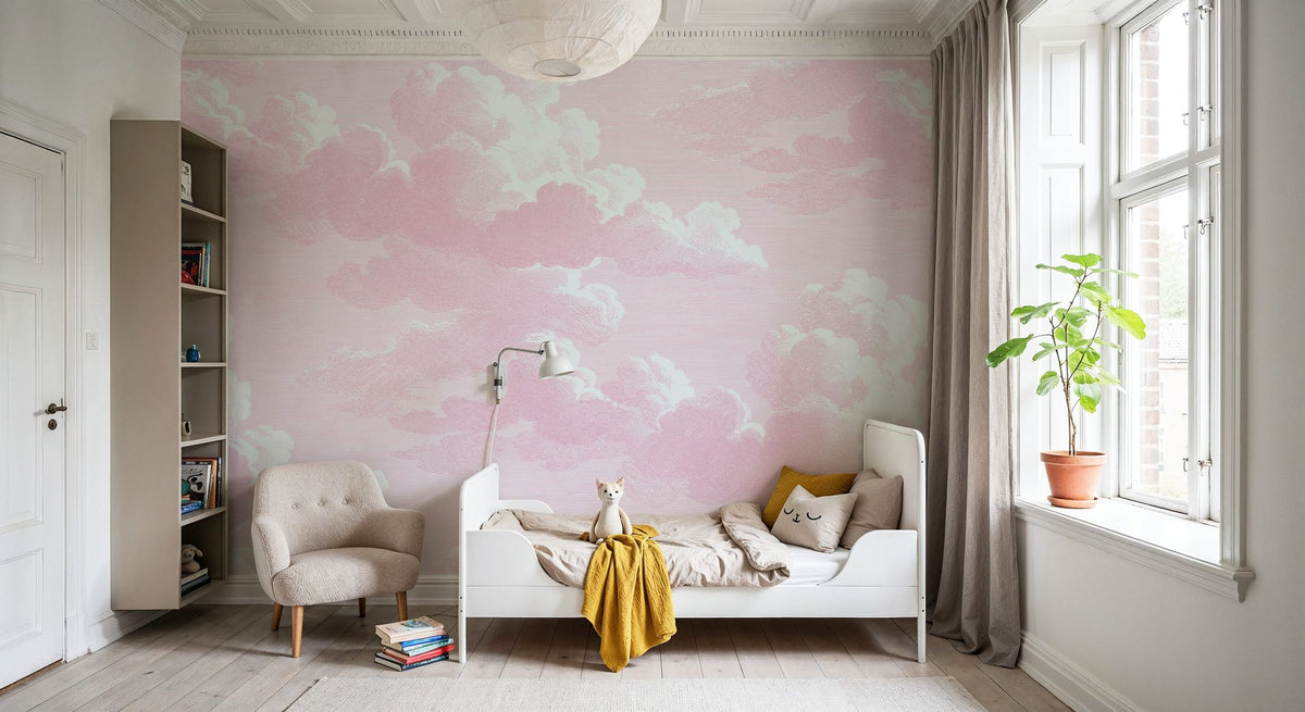 Intaglio Clouds, Blush Pink Mural Wallpaper - room preview 04