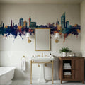 Montevideo Uruguay Skyline Blue & Bronze Mural Wallpaper - room preview 04