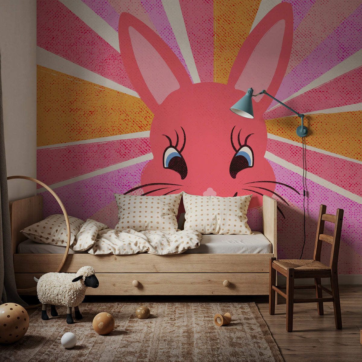 Retro Rabbit Mural Wallpaper - room preview 04