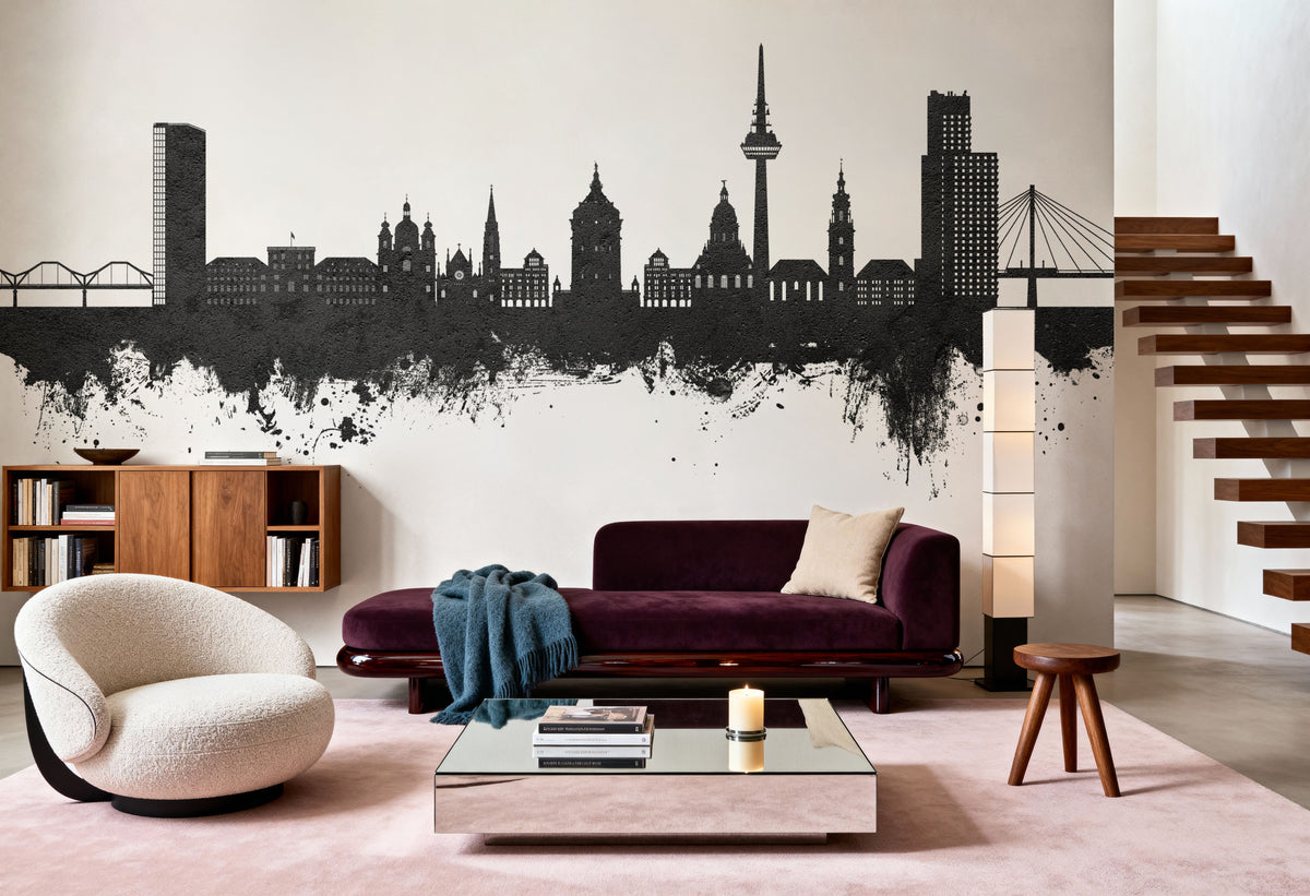 Mannheim Germany Skyline Black & White Mural Wallpaper - room preview 04