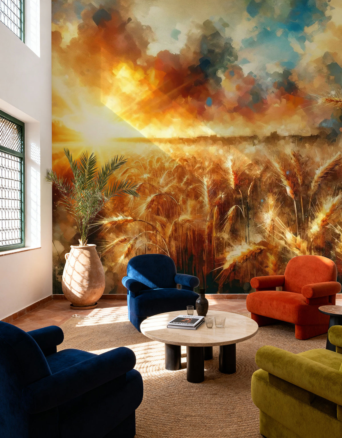 Wheat Field At Sunset with Warm Hues Mural Wallpaper - room preview 04