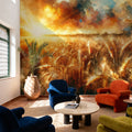 Wheat Field At Sunset with Warm Hues Mural Wallpaper - room preview 04