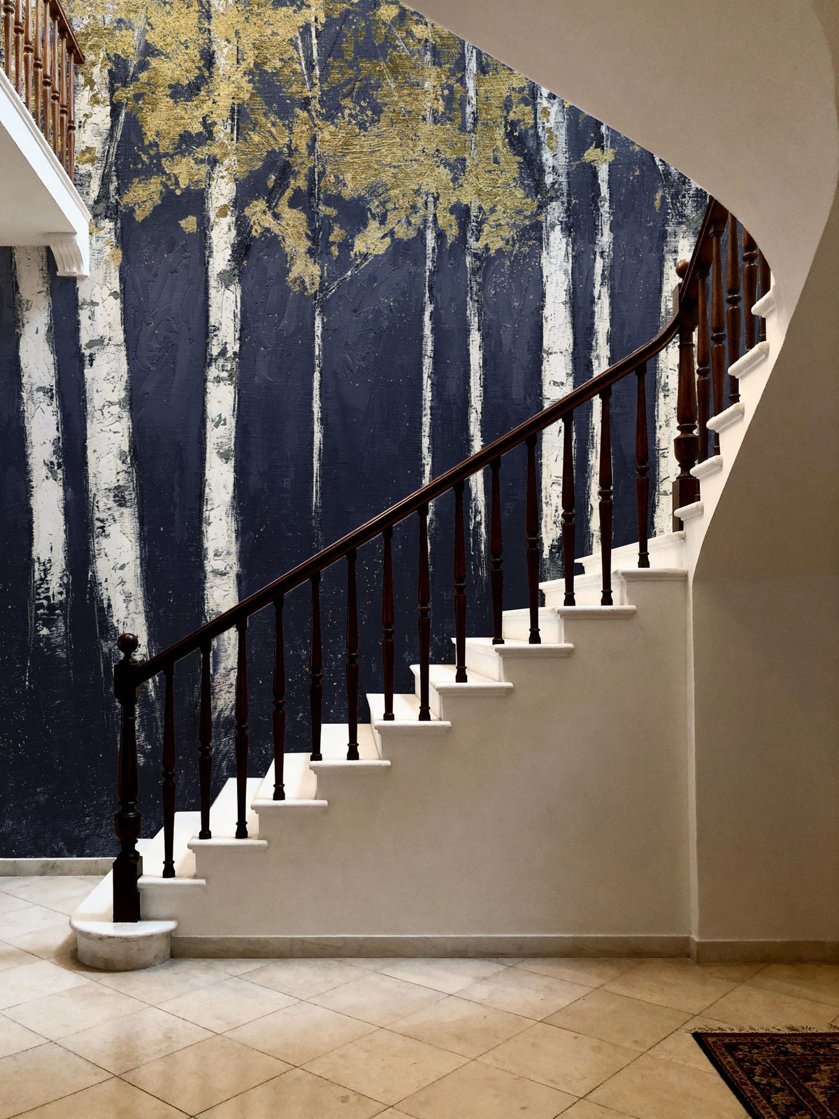 Shimmering Forest Indigo Mural Wallpaper - room preview 04