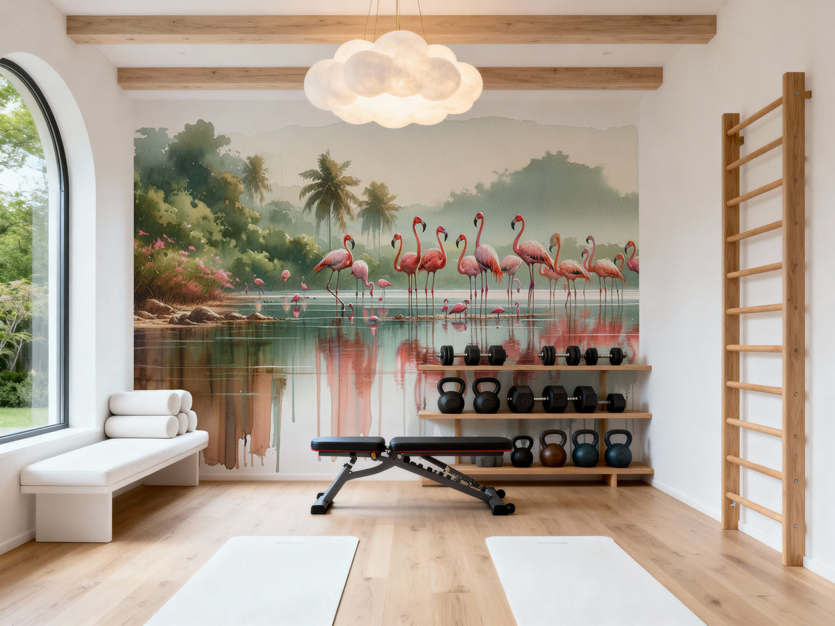 Morning Reflections of Flamingos Mural Wallpaper - room preview 04